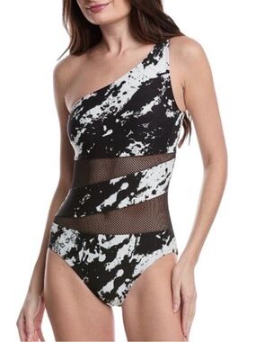 New Carmen Marc Valvo woman mesh 1 shoulder one piece swimsuit size 12